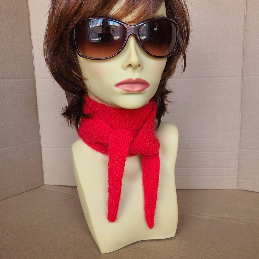 Sophie Scarf Bright Red Mohair Hand Knit Women Neckerchief Bandana Gift for Her